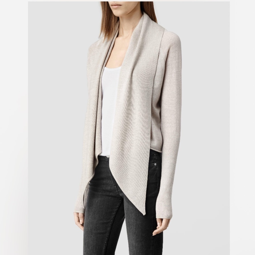 All Saints Neutral Beige Open Front Draped Cardigan